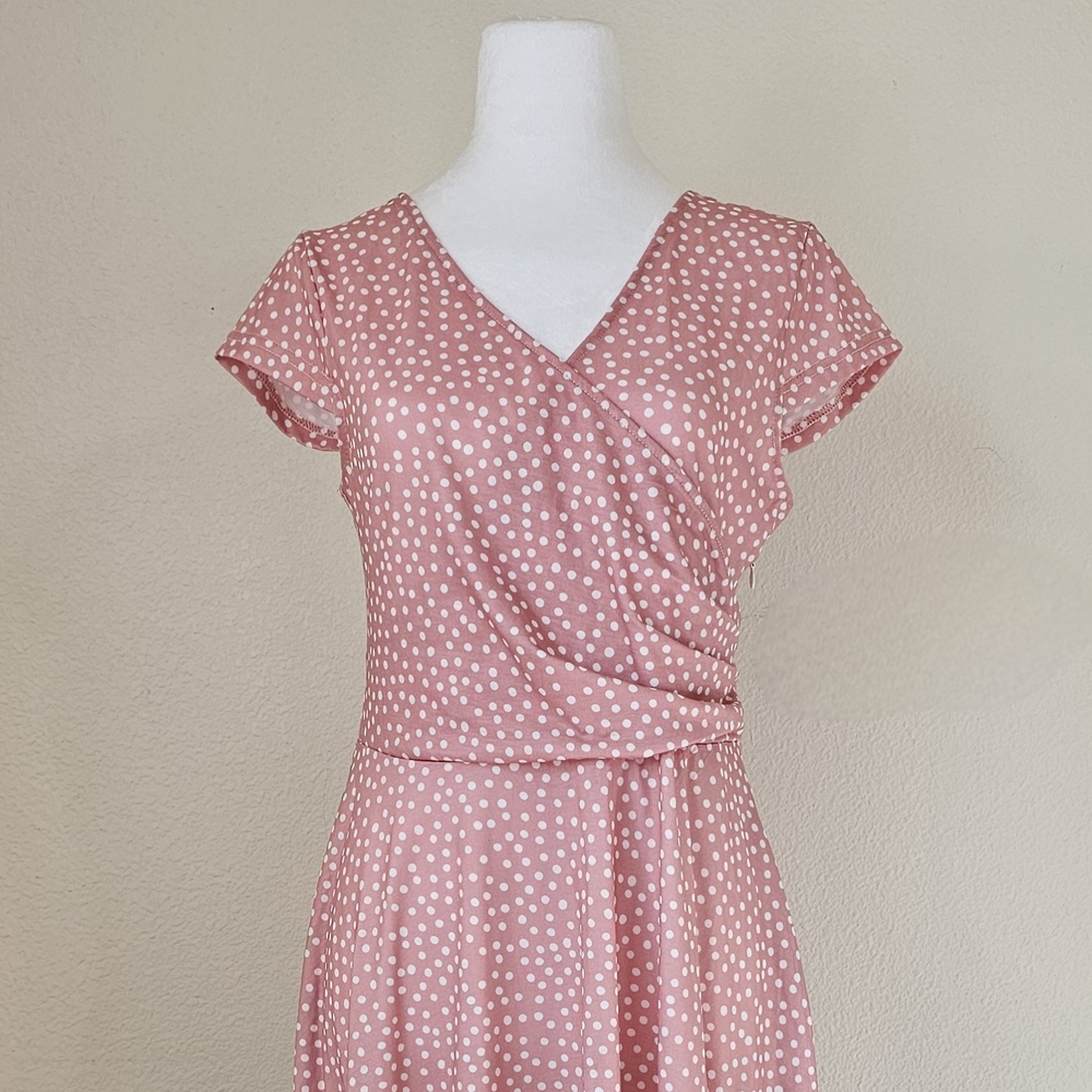 Women's Pink with White Polka Dots Dress - S/M